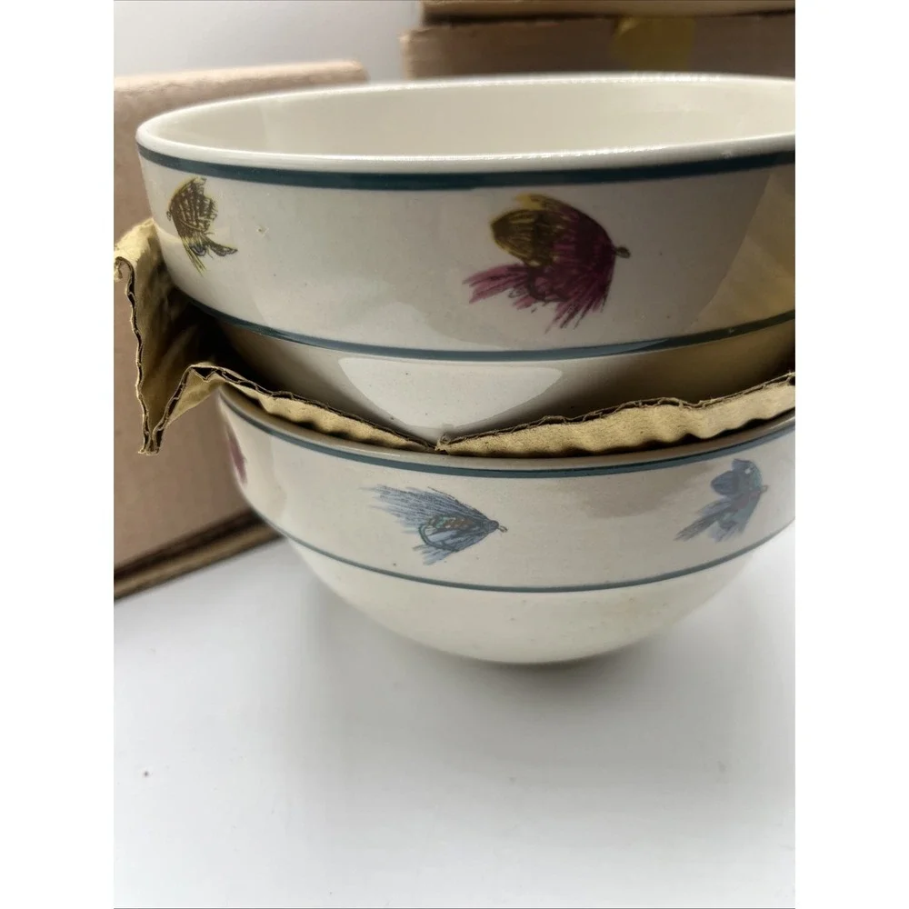 FOLKCRAFT STONEWARE SCOTTY Z RAINBOW TROUT SET OF 4 SOUP/ CEREAL BOWLS
